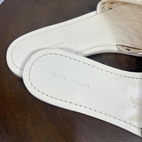 Tory Burch Women's Square Toe Woven Raffia Slide Sandals in Ivory - Size 9 - Picture 4 of 7